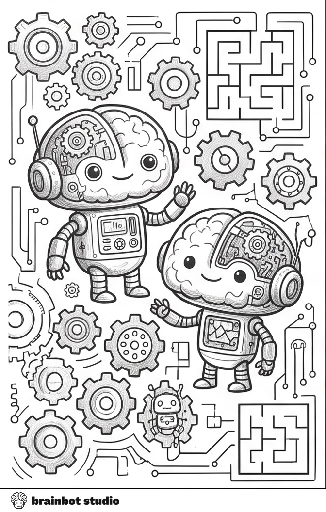 Robot Friends Coloring Book — Printable PDF · A4