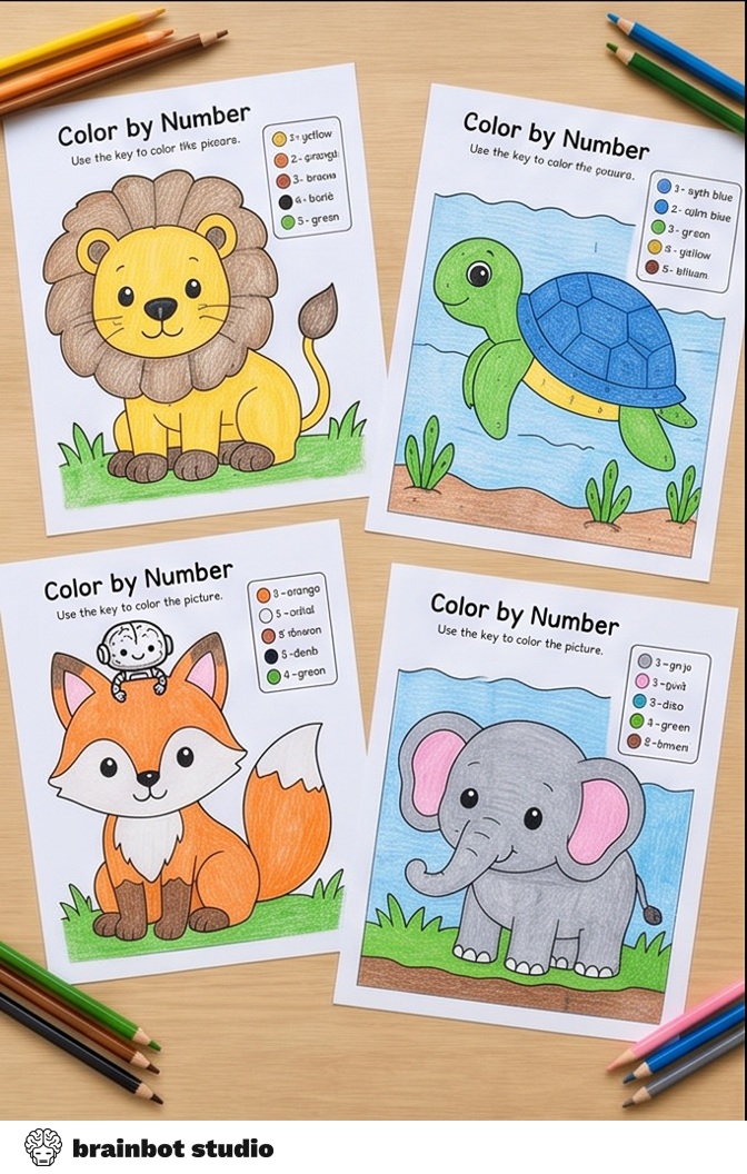 Color by Number Animals — Printable PDF · A4
